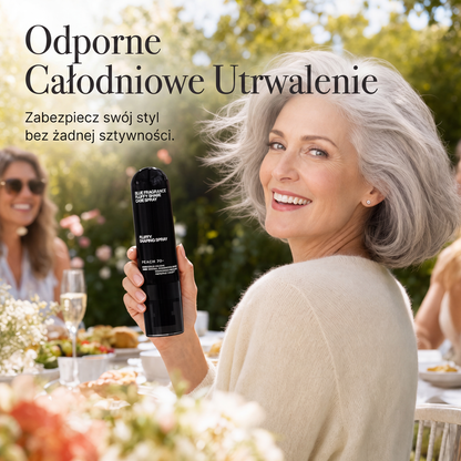 🌸 Lakier do włosów zwiększający objętość – trwały lakier nadający włosom objętość, o zapachu brzoskwini – 90 ml👩