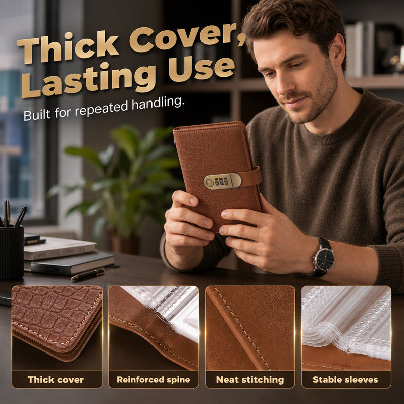 🎁 PU leather ring-bound notebook with a 3-digit resettable combination lock ✉️💸 Large capacity, ideal for storing cash and valuables