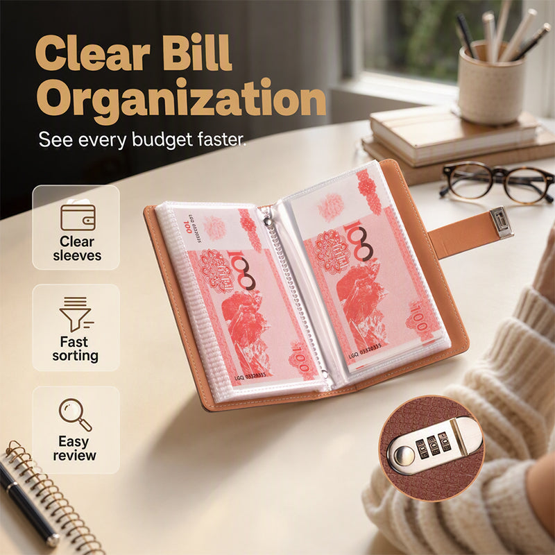 🎁 PU leather ring-bound notebook with a 3-digit resettable combination lock ✉️💸 Large capacity, ideal for storing cash and valuables