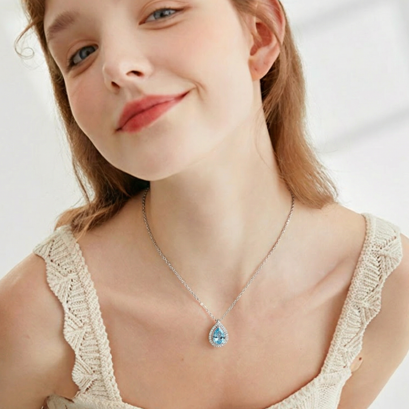 Elegant Blue Teardrop Necklace for Women-5