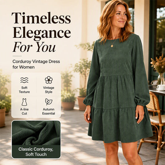 👗✨Women's Vintage Corduroy Long Sleeve Dress