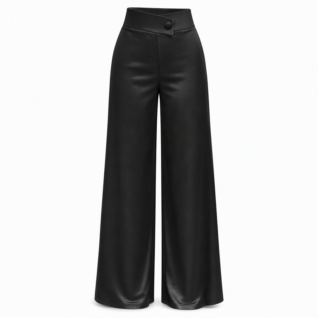 📢🎉50 % rabatt!!!🛍️✨Eleganta, högt skurna, vida satinbyxor med asymmetrisk midja-7