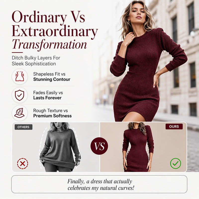 💖Women's Crew Neck Ribbed Knit Bodycon Dress
