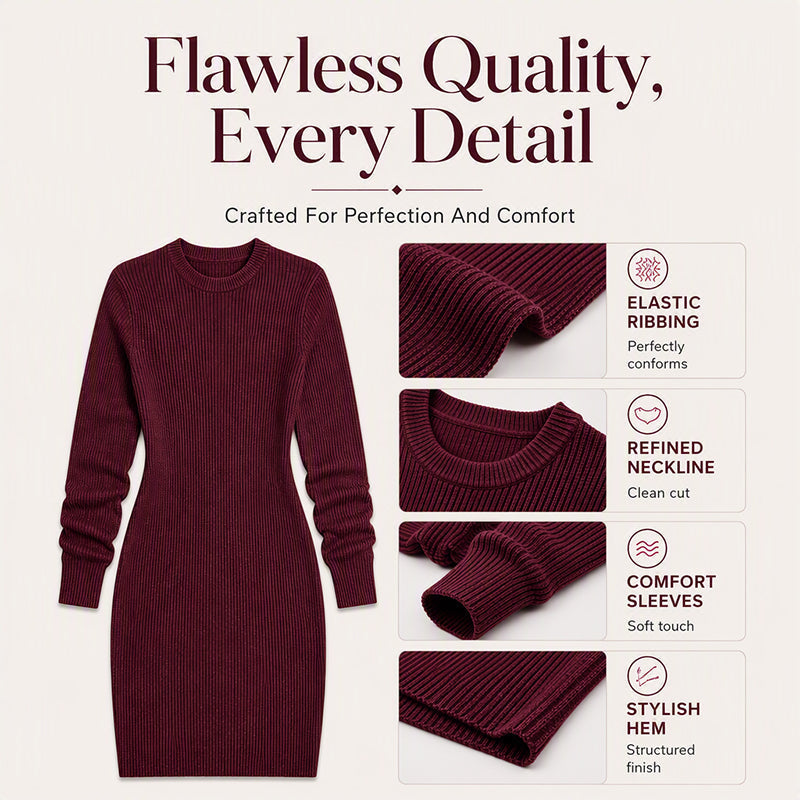 💖Women's Crew Neck Ribbed Knit Bodycon Dress
