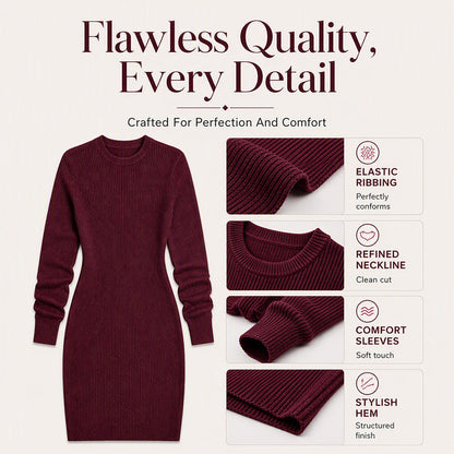 💖Women's Crew Neck Ribbed Knit Bodycon Dress