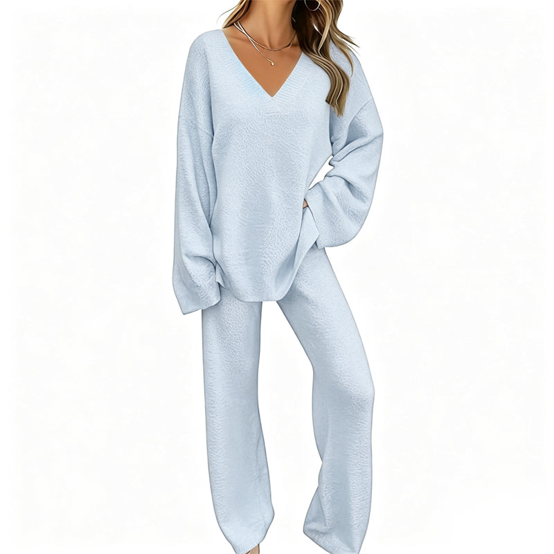 Hot Sale 50% OFF💖Women's Knit V-Neck Sweater & Wide-Leg Pants Set