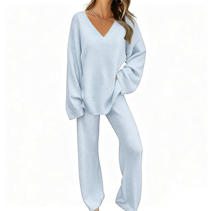 Hot Sale 50% OFF💖Women's Knit V-Neck Sweater & Wide-Leg Pants Set