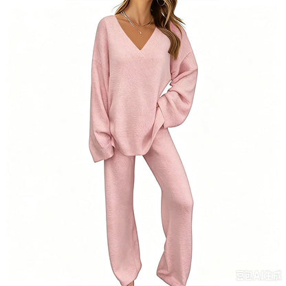 Hot Sale 50% OFF💖Women's Knit V-Neck Sweater & Wide-Leg Pants Set