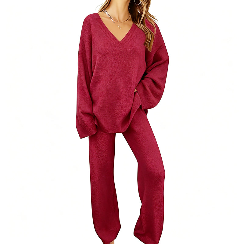 Hot Sale 50% OFF💖Women's Knit V-Neck Sweater & Wide-Leg Pants Set