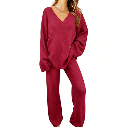 Hot Sale 50% OFF💖Women's Knit V-Neck Sweater & Wide-Leg Pants Set