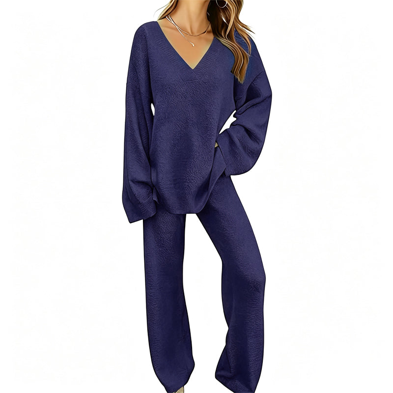 Hot Sale 50% OFF💖Women's Knit V-Neck Sweater & Wide-Leg Pants Set