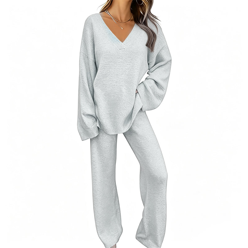 Hot Sale 50% OFF💖Women's Knit V-Neck Sweater & Wide-Leg Pants Set