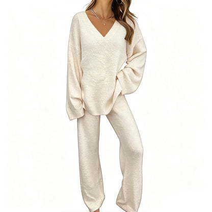 Hot Sale 50% OFF💖Women's Knit V-Neck Sweater & Wide-Leg Pants Set