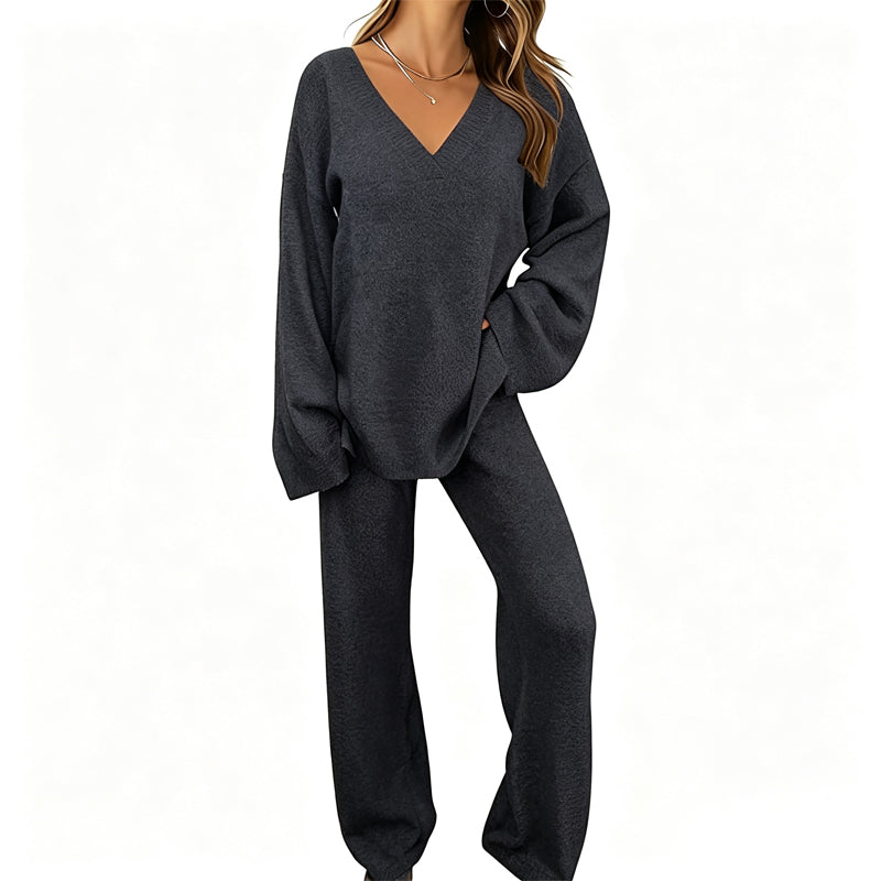 Hot Sale 50% OFF💖Women's Knit V-Neck Sweater & Wide-Leg Pants Set