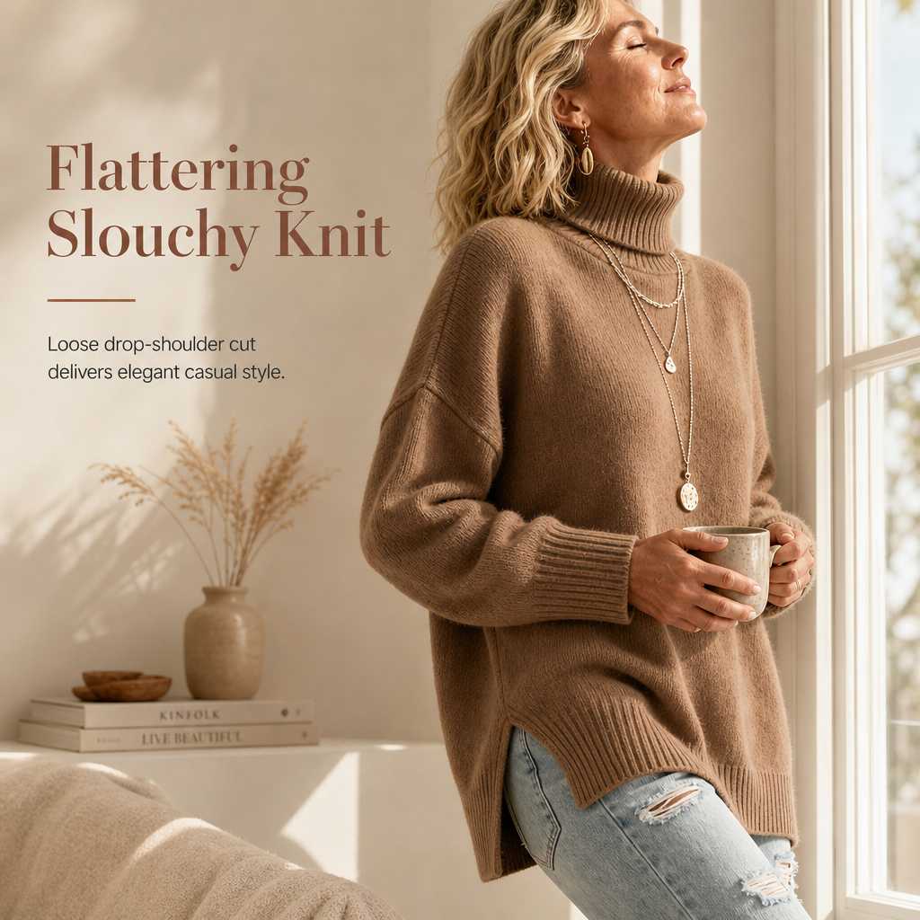🔥Women's Loose Fit Knit Turtleneck Sweater
