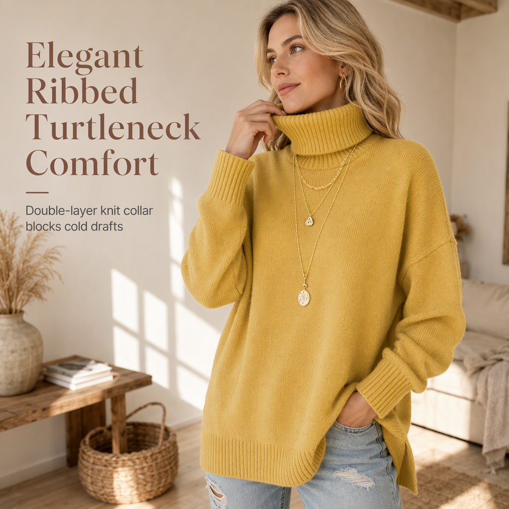 🔥Women's Loose Fit Knit Turtleneck Sweater