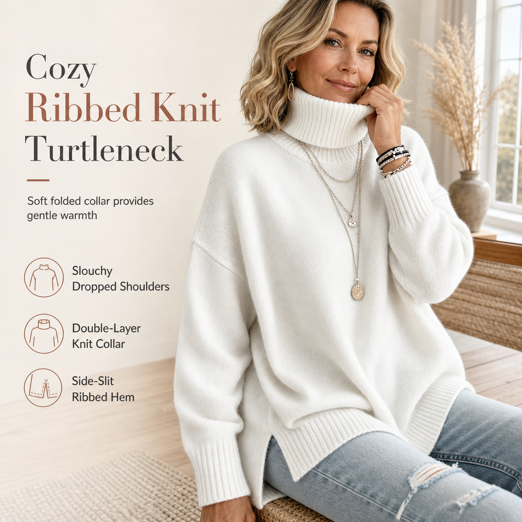 🔥Women's Loose Fit Knit Turtleneck Sweater