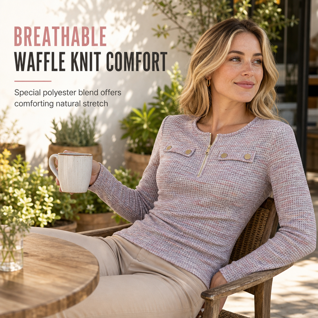 💖Women's Long Sleeve V-Neck Half Zip Knit Top