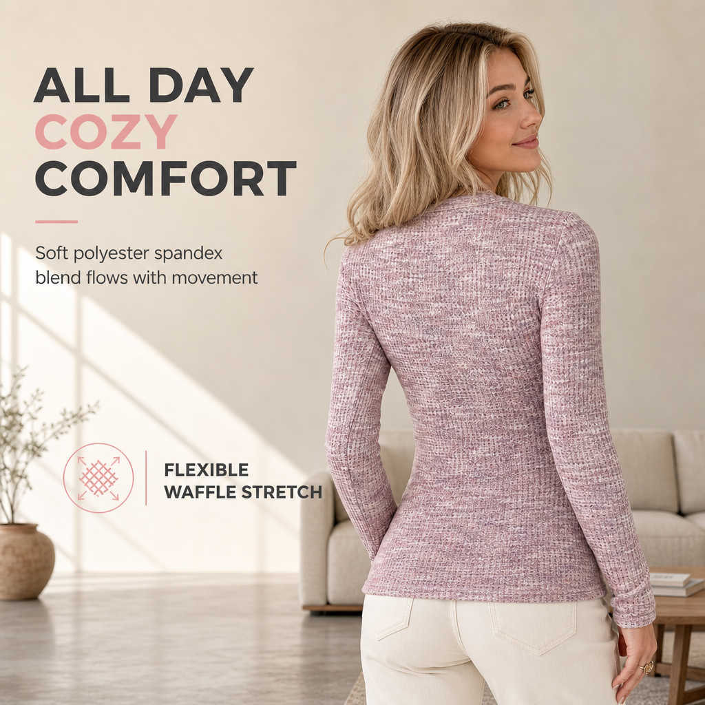 💖Women's Long Sleeve V-Neck Half Zip Knit Top