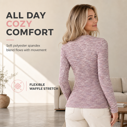 💖Women's Long Sleeve V-Neck Half Zip Knit Top
