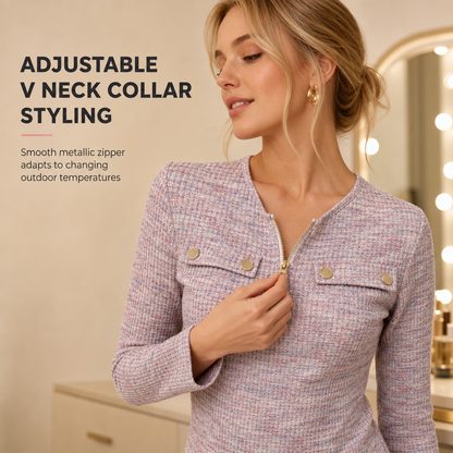 💖Women's Long Sleeve V-Neck Half Zip Knit Top