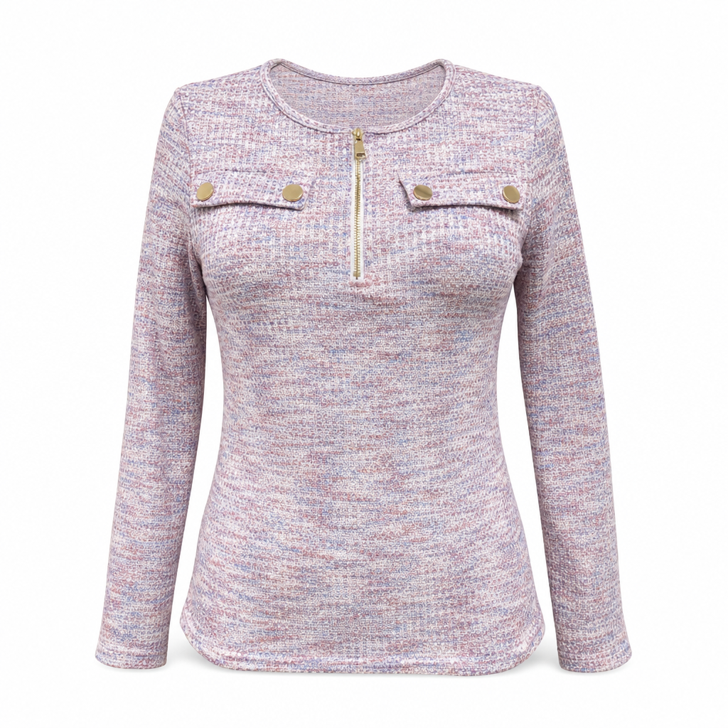 💖Women's Long Sleeve V-Neck Half Zip Knit Top