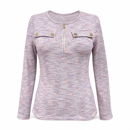 💖Women's Long Sleeve V-Neck Half Zip Knit Top