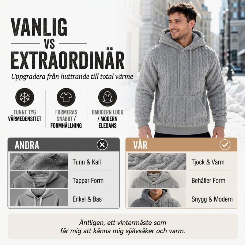 Herrars varm kabelstickad huvtröja för vinter-3