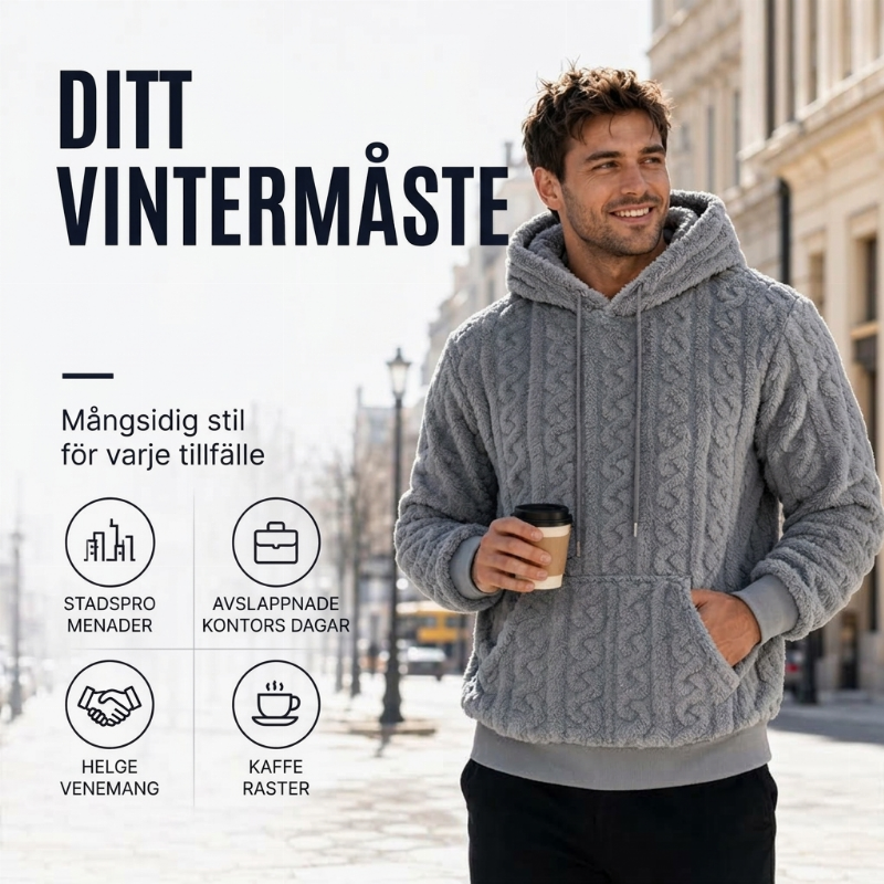 Herrars varm kabelstickad huvtröja för vinter-5