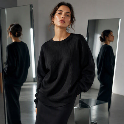 💖Women's Waffle Knit Loose‑Fit Sweatshirt