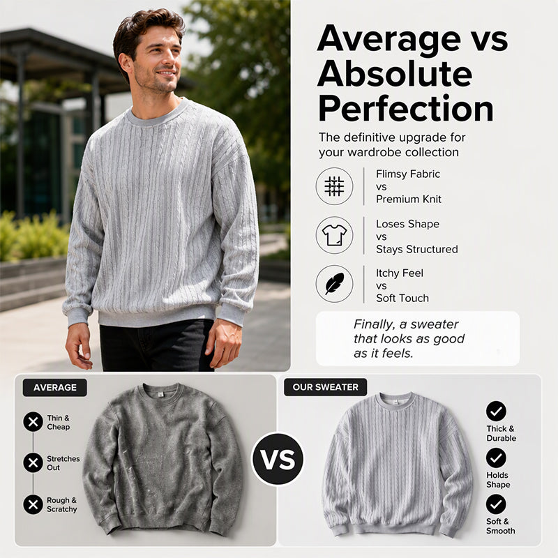 🧣Knit Warmth, Fall & Winter Layer – Men's Cable Knit Crewneck Sweatshirt ✨