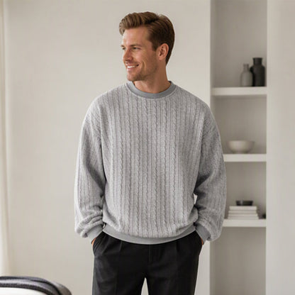 🧣Knit Warmth, Fall & Winter Layer – Men's Cable Knit Crewneck Sweatshirt ✨