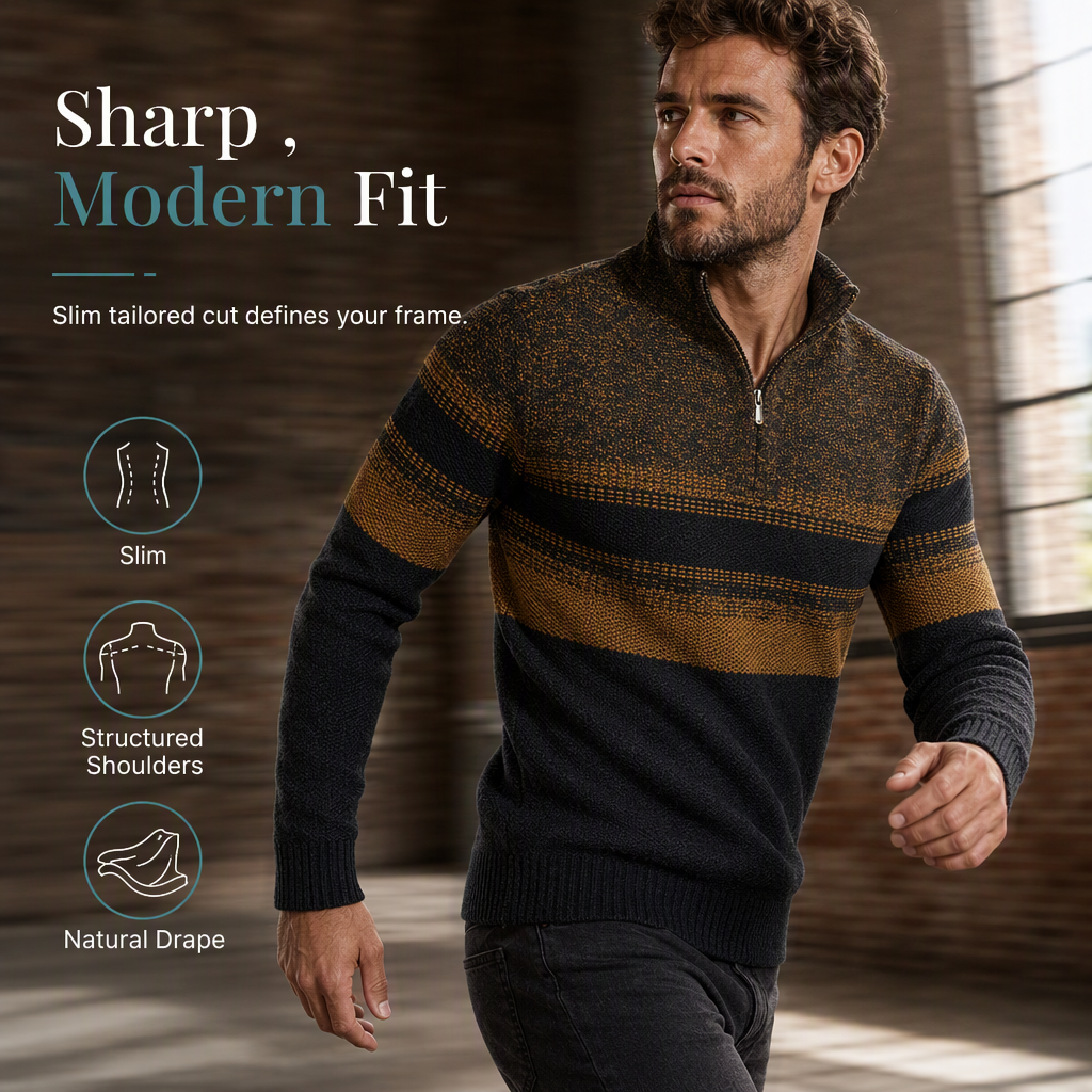 Men’s winter checked knitted cardigan with hood and fleece lining