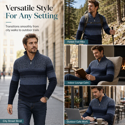 Men’s winter checked knitted cardigan with hood and fleece lining