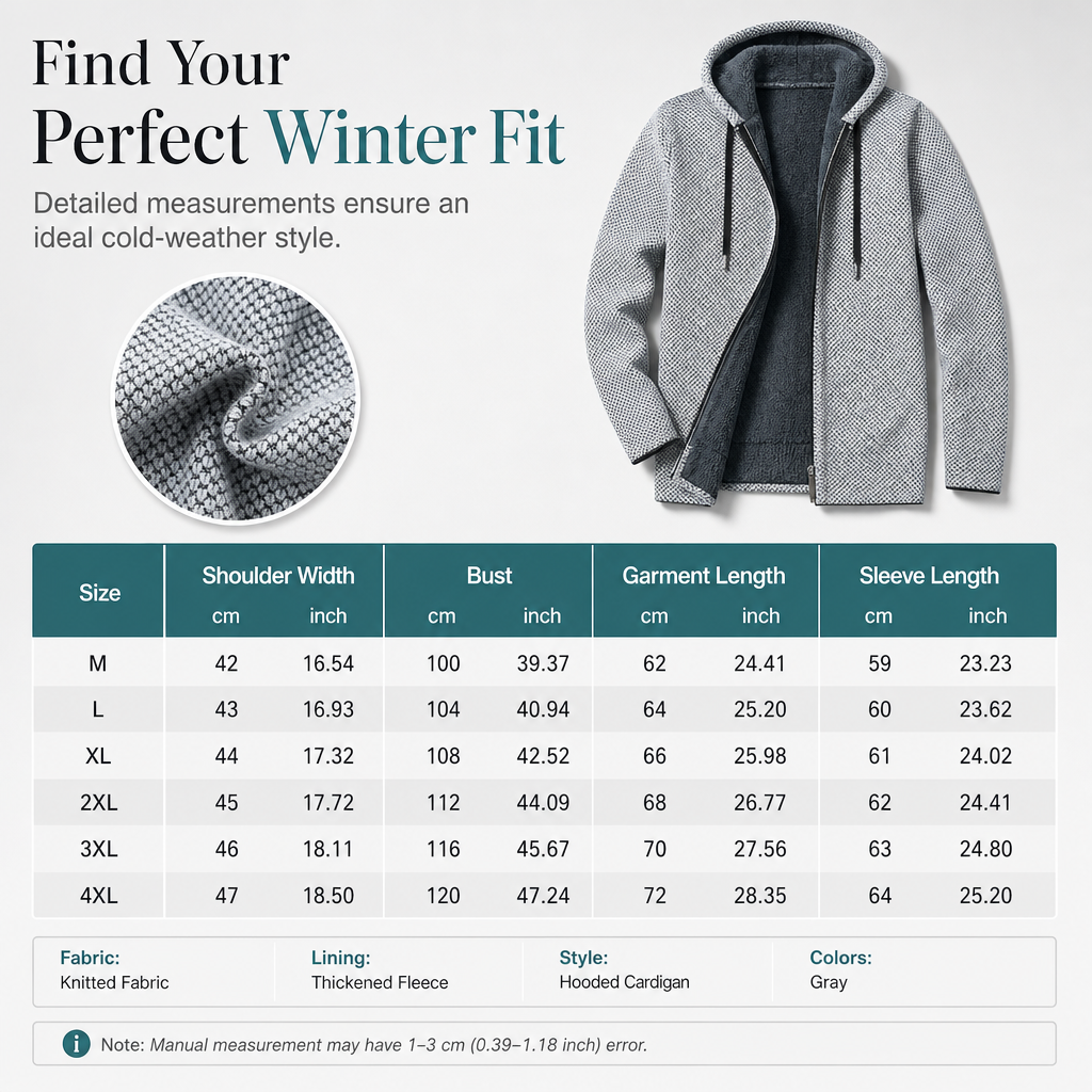 Men’s winter checked knitted cardigan with hood and fleece lining