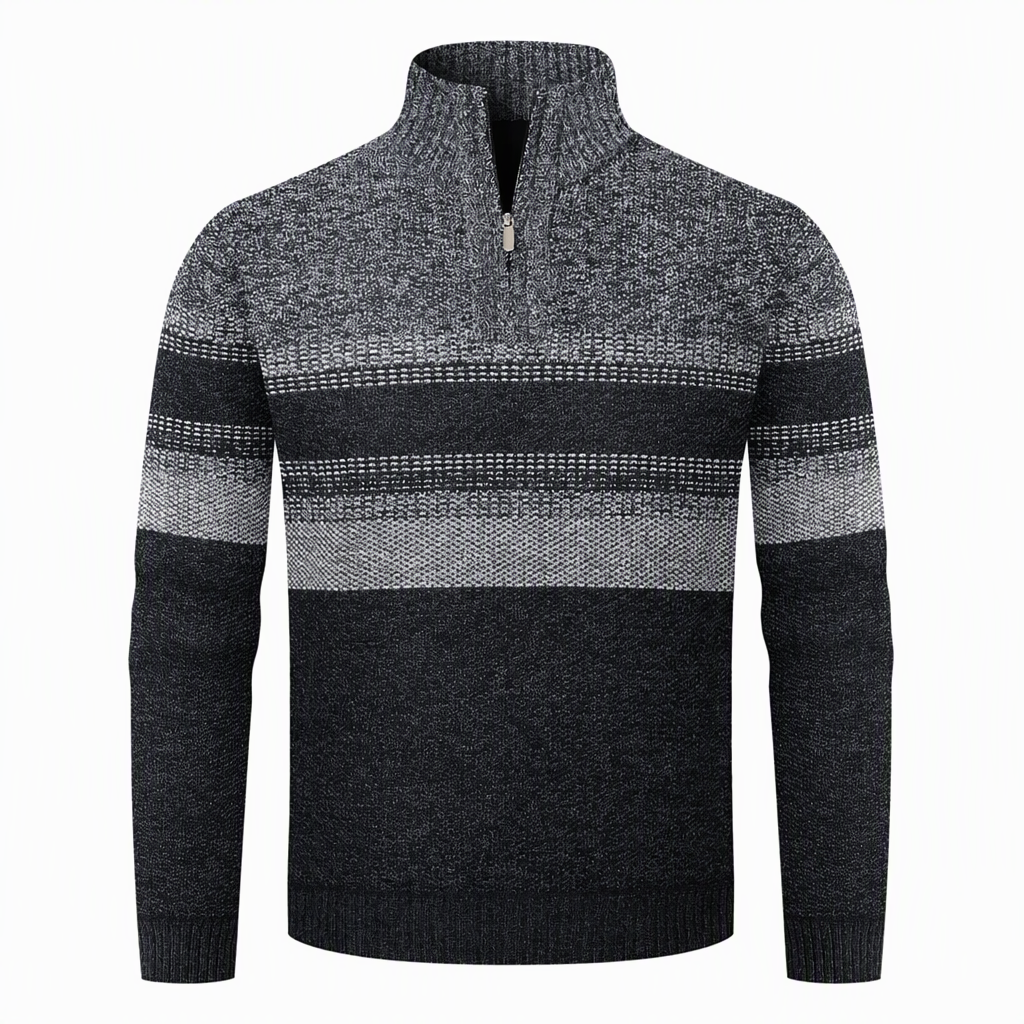 Men’s winter checked knitted cardigan with hood and fleece lining