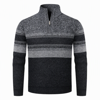 Men’s winter checked knitted cardigan with hood and fleece lining
