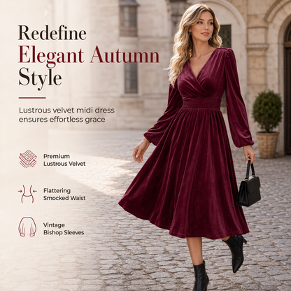 Women's Solid Color Velvet V Neck Long Sleeve Maxi Dress