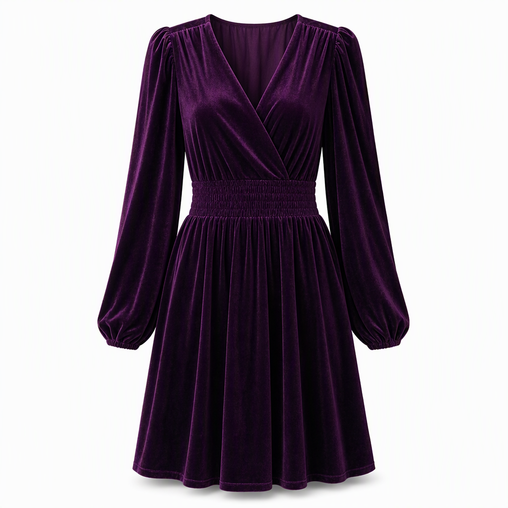 Women's Solid Color Velvet V Neck Long Sleeve Maxi Dress