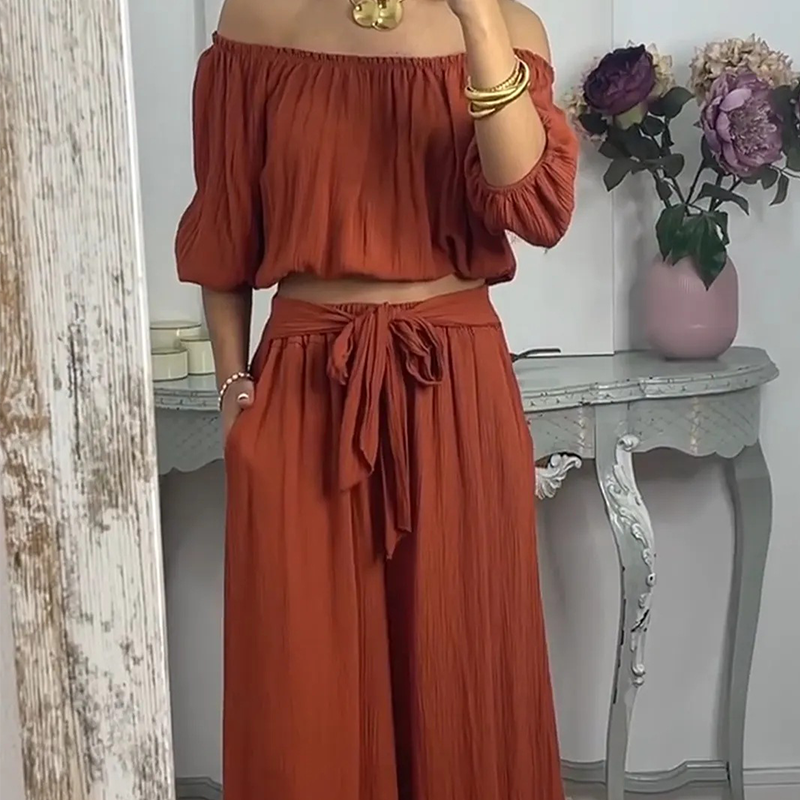 Women’s Off-The-Shoulder Top & Pants 2-Piece Set