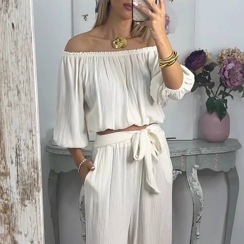 Women’s Off-The-Shoulder Top & Pants 2-Piece Set