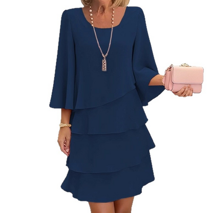 Women's Tiered Ruffle Dress with Flared Sleeves
