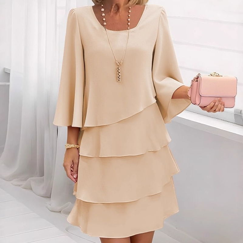 Women's Tiered Ruffle Dress with Flared Sleeves