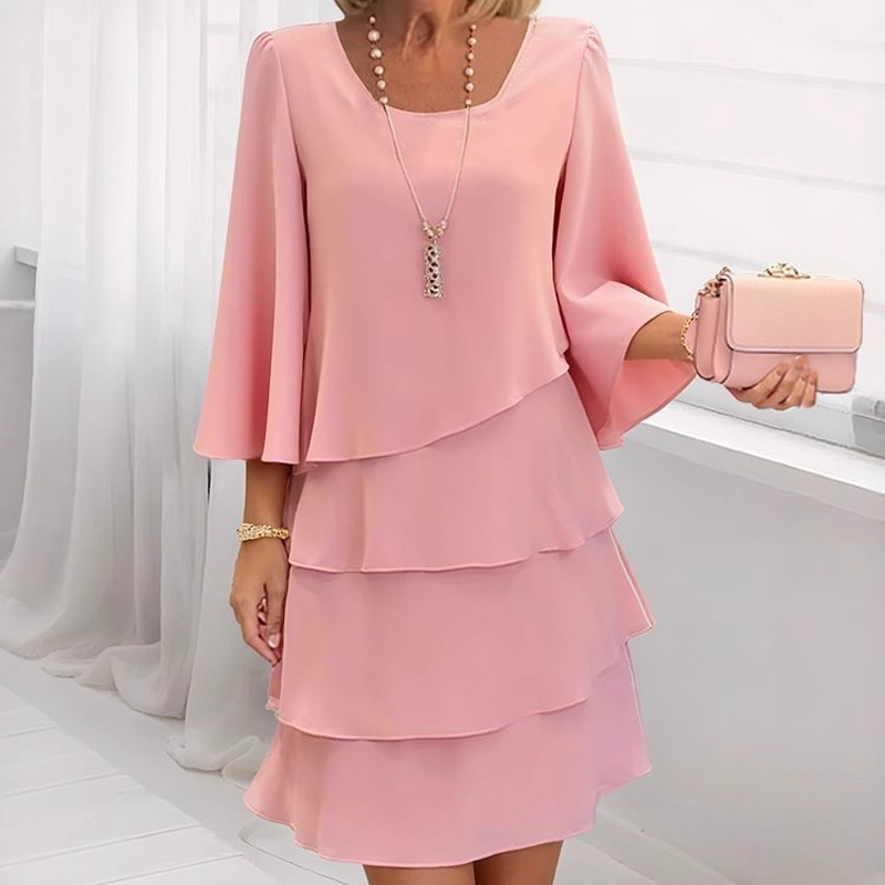 Women's Tiered Ruffle Dress with Flared Sleeves