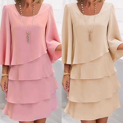Women's Tiered Ruffle Dress with Flared Sleeves