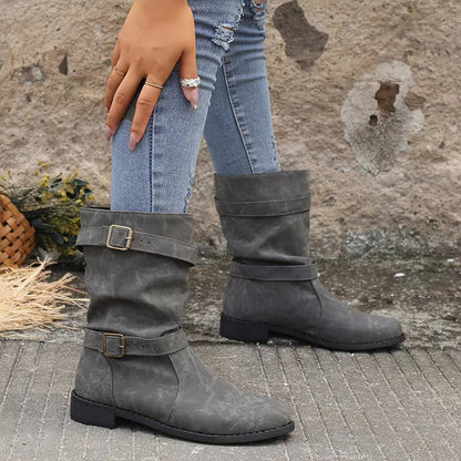 Women's Low Heel Buckle Boots