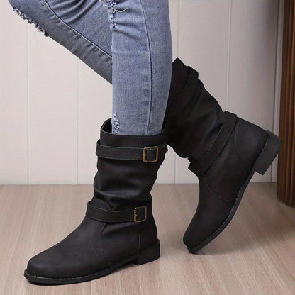Women's Low Heel Buckle Boots