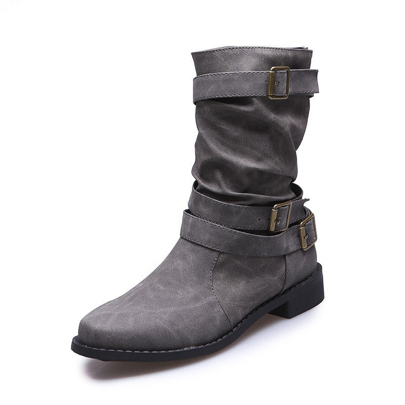 Women's Low Heel Buckle Boots