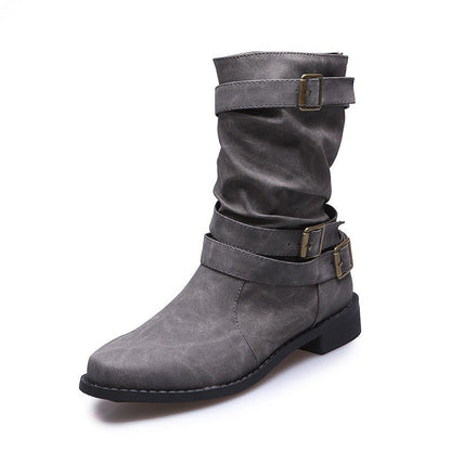 Women's Low Heel Buckle Boots