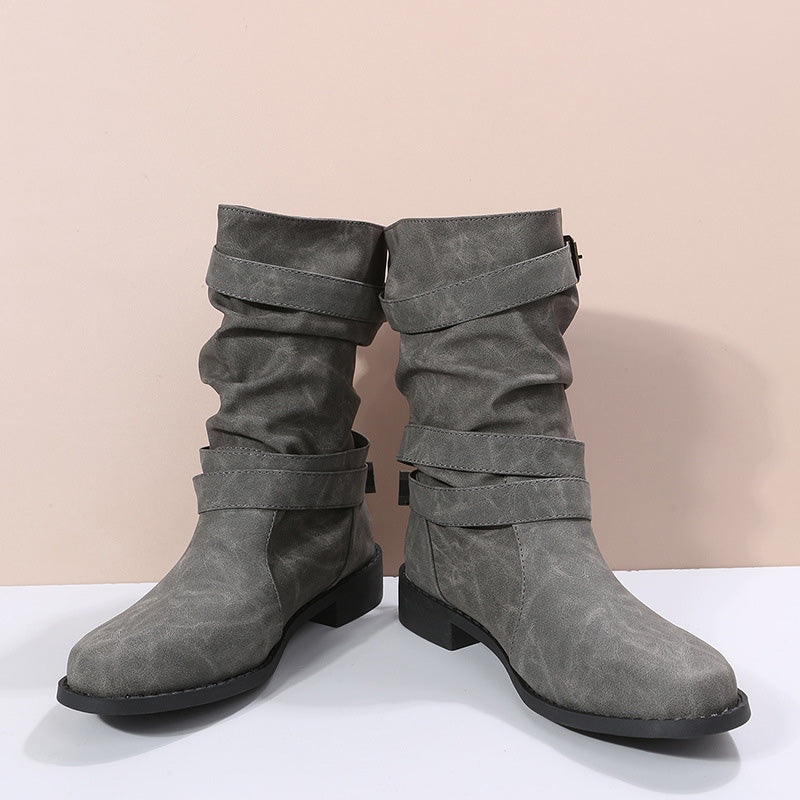 Women's Low Heel Buckle Boots